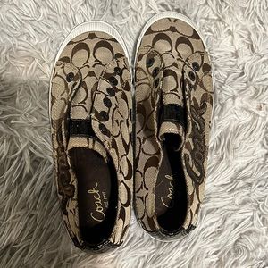 Brown patterned coach shoes